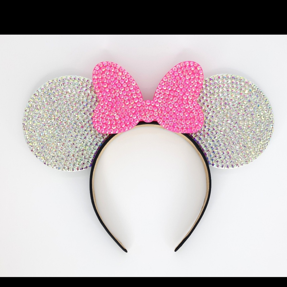3D BARBIE Pink Minnie Bow IRIDESCENT Full Rhinestone Mouse Ears